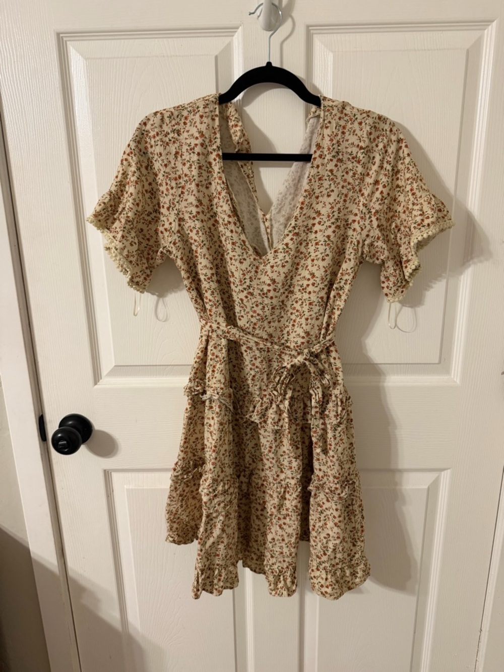 On You Floral Mini Dress Size S Cottagecore Ruffle Tie Waist